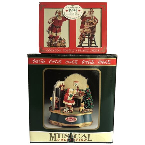 Vtg Coca-Cola Christmas Collectibles Santa Musical and 2 Decks Playing Cards NOB - Picture 2 of 12